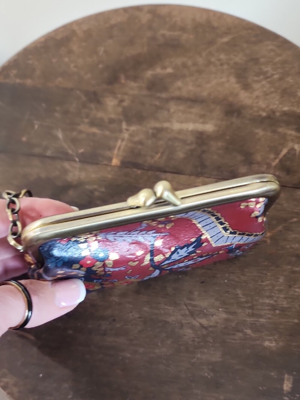 Patricia Nash Floral Paisley Navy Red Kisslock Coin Purse Keyring - Picture 7 of 13